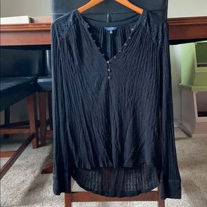 Black shirt half button slightly sheer